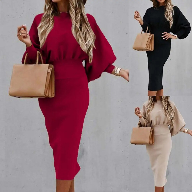 Rochie Bodycorn Textura moale Rochie de petrecere Toamna Iarna Moda intelectuala Culoare uni Rochie Bodycorn eleganta