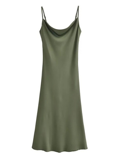 TRAF GAL 2024 nyári luxus női szatén sling ruha vékony köntös, ujjatlan, hát nélküli lengőgallérral női midi hosszú ruha Y2K