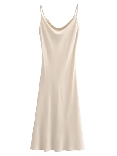 TRAF GAL 2024 nyári luxus női szatén sling ruha vékony köntös, ujjatlan, hát nélküli lengőgallérral női midi hosszú ruha Y2K