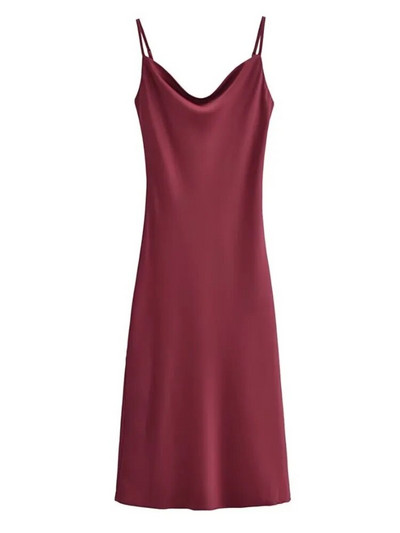 TRAF GAL 2024 nyári luxus női szatén sling ruha vékony köntös, ujjatlan, hát nélküli lengőgallérral női midi hosszú ruha Y2K