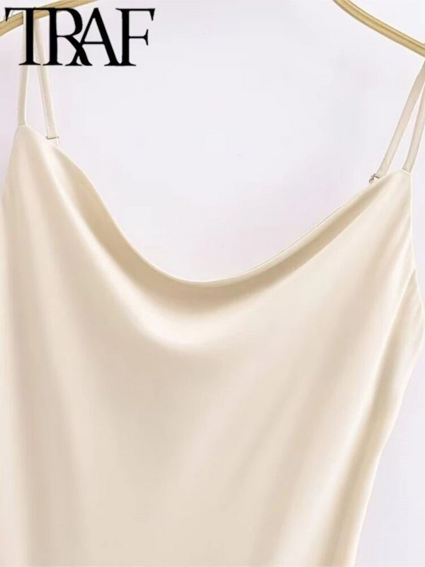 TRAF GAL 2024 nyári luxus női szatén sling ruha vékony köntös, ujjatlan, hát nélküli lengőgallérral női midi hosszú ruha Y2K
