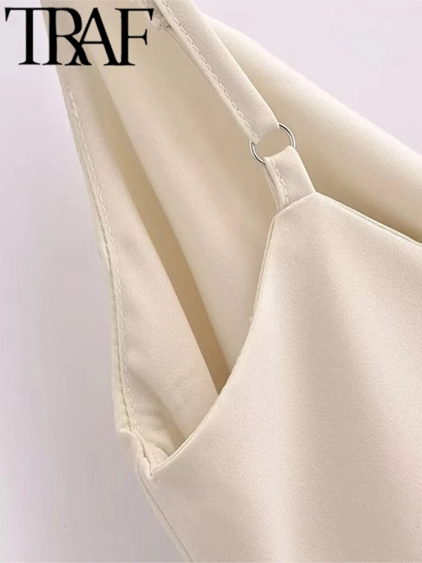 TRAF GAL 2024 nyári luxus női szatén sling ruha vékony köntös, ujjatlan, hát nélküli lengőgallérral női midi hosszú ruha Y2K