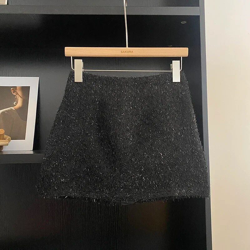 Seksi mini suknje Bling visokog struka svijetle svilene suknje A-kroja protiv pražnjenja Ženske jednobojne suknje u korejskom stilu Jesenska isporuka