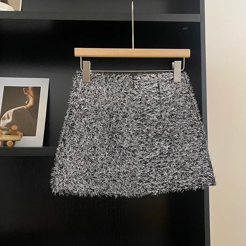 Seksi mini suknje Bling visokog struka svijetle svilene suknje A-kroja protiv pražnjenja Ženske jednobojne suknje u korejskom stilu Jesenska isporuka