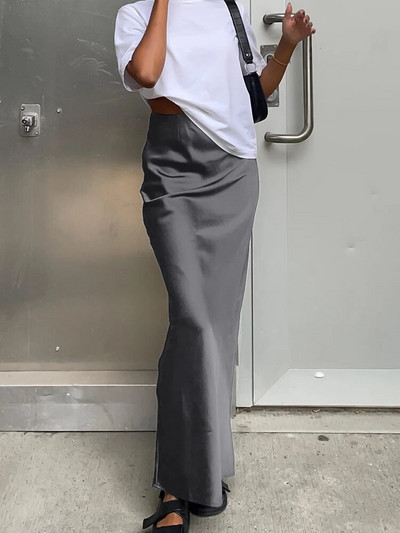 OOTN Elegantné saténové čierne trúbkové sukne Módne pouličné sukne s vysokým pásom pre ženy 2024 Kancelárske ružové dlhé sukne Jar/Leto