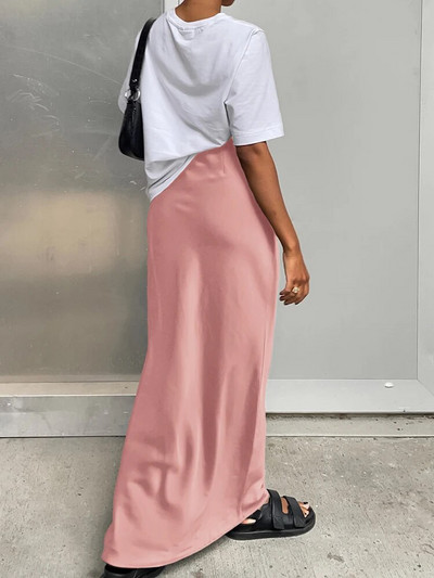 OOTN Elegantné saténové čierne trúbkové sukne Módne pouličné sukne s vysokým pásom pre ženy 2024 Kancelárske ružové dlhé sukne Jar/Leto