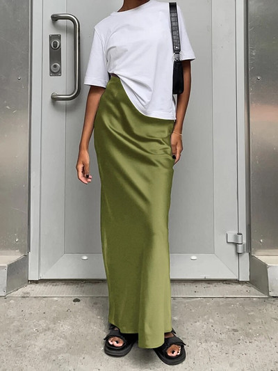 OOTN Elegantné saténové čierne trúbkové sukne Módne pouličné sukne s vysokým pásom pre ženy 2024 Kancelárske ružové dlhé sukne Jar/Leto