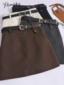 Yitimoky Övszoknyák Női Új divatos Vintage magas derekú gyapjú A Line szoknyák Alkalmi Solid Chic Bélés vékony miniszoknya