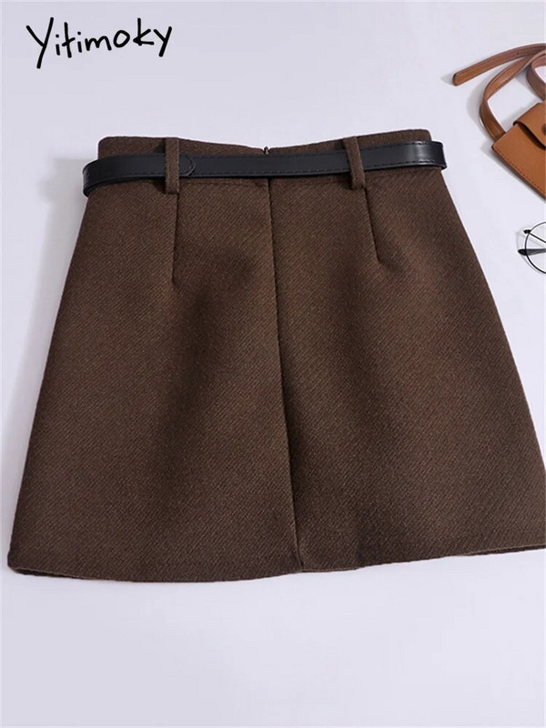 Yitimoky Övszoknyák Női Új divatos Vintage magas derekú gyapjú A Line szoknyák Alkalmi Solid Chic Bélés vékony miniszoknya