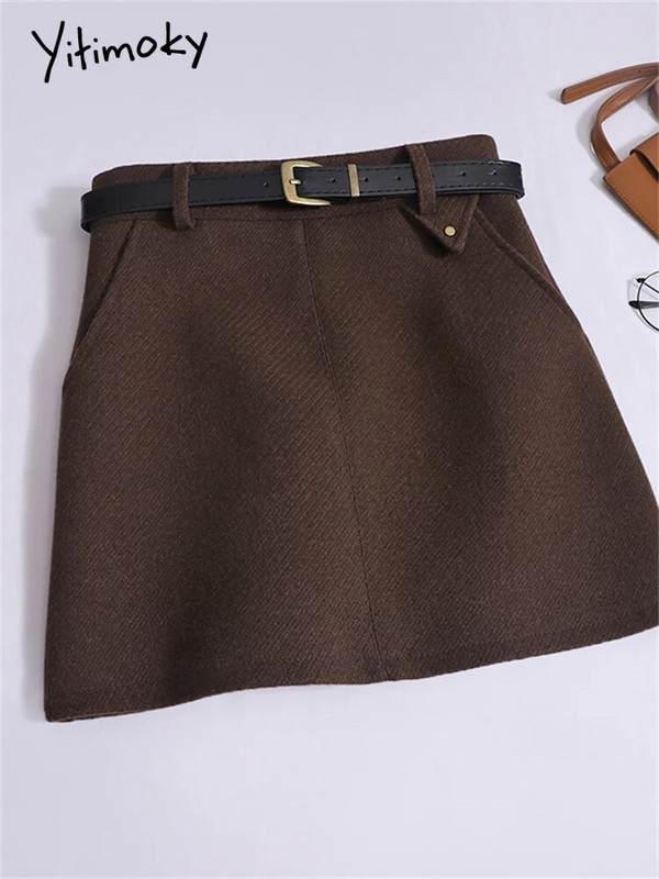 Yitimoky Övszoknyák Női Új divatos Vintage magas derekú gyapjú A Line szoknyák Alkalmi Solid Chic Bélés vékony miniszoknya