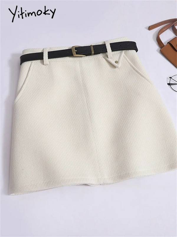 Yitimoky Övszoknyák Női Új divatos Vintage magas derekú gyapjú A Line szoknyák Alkalmi Solid Chic Bélés vékony miniszoknya
