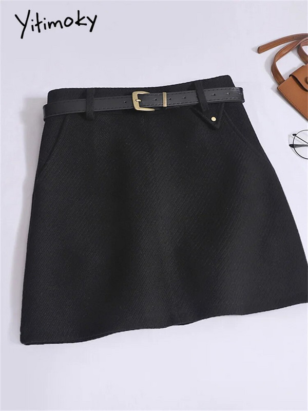 Yitimoky Övszoknyák Női Új divatos Vintage magas derekú gyapjú A Line szoknyák Alkalmi Solid Chic Bélés vékony miniszoknya