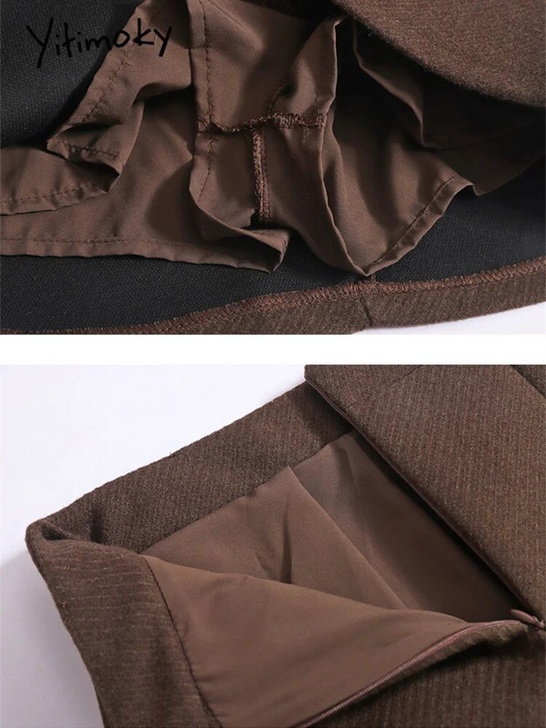 Yitimoky Övszoknyák Női Új divatos Vintage magas derekú gyapjú A Line szoknyák Alkalmi Solid Chic Bélés vékony miniszoknya