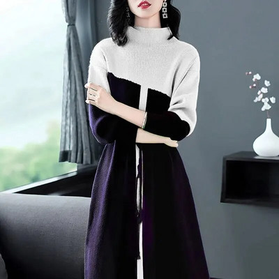 Ženska pletena džemper haljina 2023, nova modna jesensko-zimska haljina s dugim rukavima, pletene srednje duge haljine, ženske