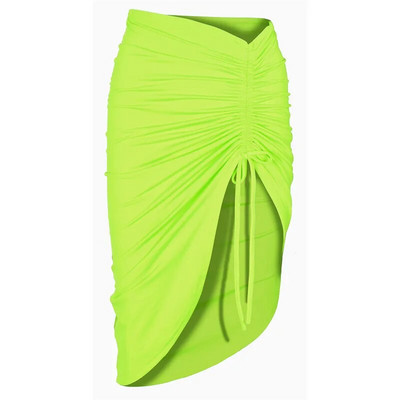 Νέον Πράσινο Ρουτσέ ψηλόμεσο κορδόνι επάνω Μίνι φούστες με κορδόνι γοφό σέξι στενό σχισμή φίδι Λεοπάρ φούστα Club ζαρωμένη φούστες G1860B