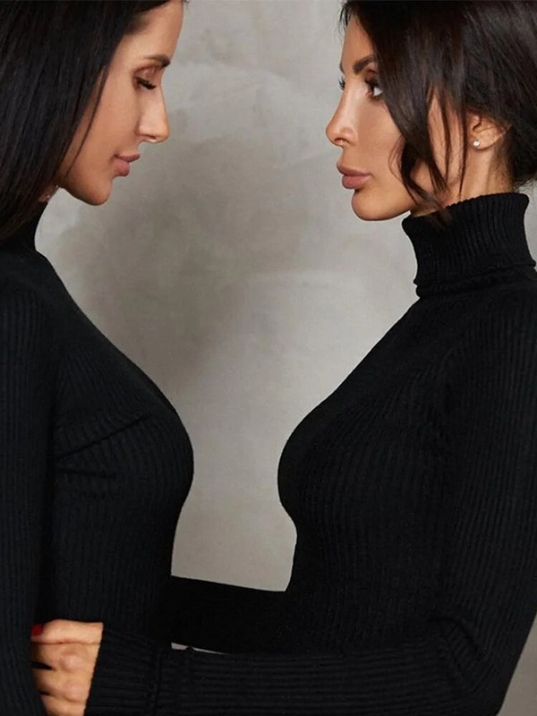 Zimska elegantna pletena rebrasta svečana haljina s dolčevitom Ženska haljina Hipsterska ulična odjeća Jednobojne midi haljine dugih rukava Ženske