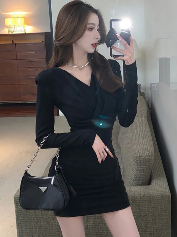 Black Flods Bodycon Sexy Mini rochie pentru femei 2023 coreean Vintage Hepburn Party Rochii toamna iarna eleganta casual rochie de bal