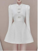 Νέο Φθινόπωρο Χειμερινό Υψηλής Ποιότητας Μόδα Πολυτελές Σχέδιο Μάλλινο φόρεμα πασαρέλας Γυναικεία διαμάντια Φιόγκος τουίντ MiniDress Vestidos