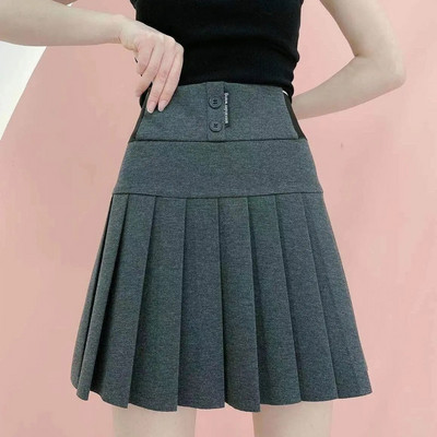 Jednobojne suknje s elastičnim strukom Novi plisirani patchwork gumbi Preppy stil Uska modna ulična ležerna slatka ženska odjeća