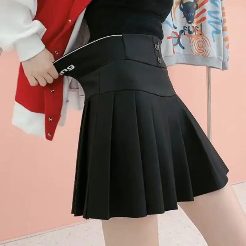 Jednobojne suknje s elastičnim strukom Novi plisirani patchwork gumbi Preppy stil Uska modna ulična ležerna slatka ženska odjeća