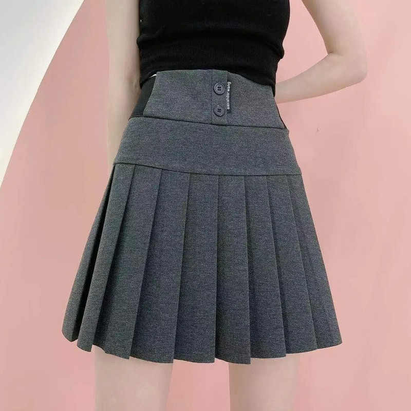 Jednobojne suknje s elastičnim strukom Novi plisirani patchwork gumbi Preppy stil Uska modna ulična ležerna slatka ženska odjeća
