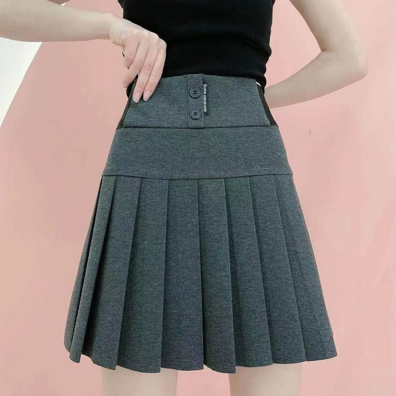 Jednobojne suknje s elastičnim strukom Novi plisirani patchwork gumbi Preppy stil Uska modna ulična ležerna slatka ženska odjeća