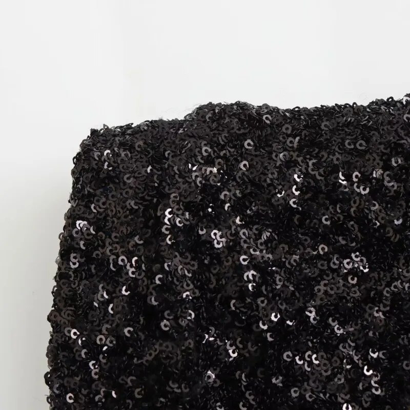 Elegantna ženska mini haljina sa šljokicama i jastučićima za ramena Seksi crne haljine bez rukava s O izrezom Emale Evening Party Club Slim Vestidos