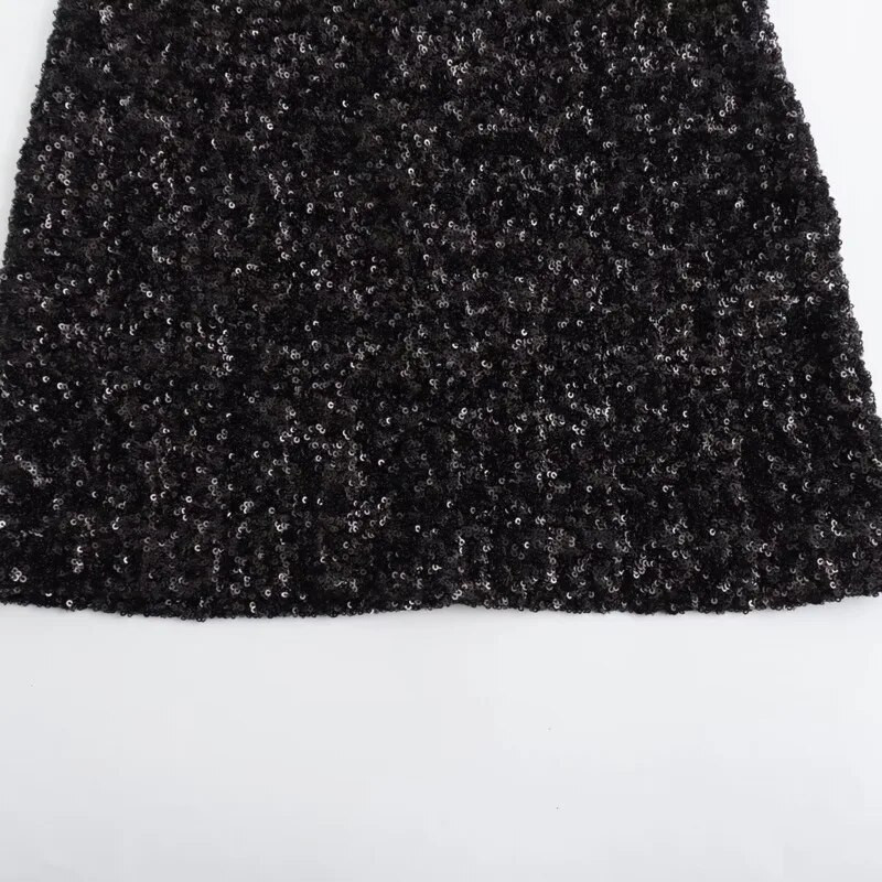 Elegantna ženska mini haljina sa šljokicama i jastučićima za ramena Seksi crne haljine bez rukava s O izrezom Emale Evening Party Club Slim Vestidos