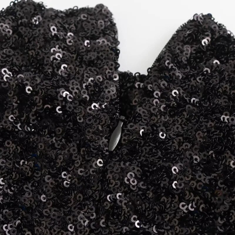 Elegantna ženska mini haljina sa šljokicama i jastučićima za ramena Seksi crne haljine bez rukava s O izrezom Emale Evening Party Club Slim Vestidos