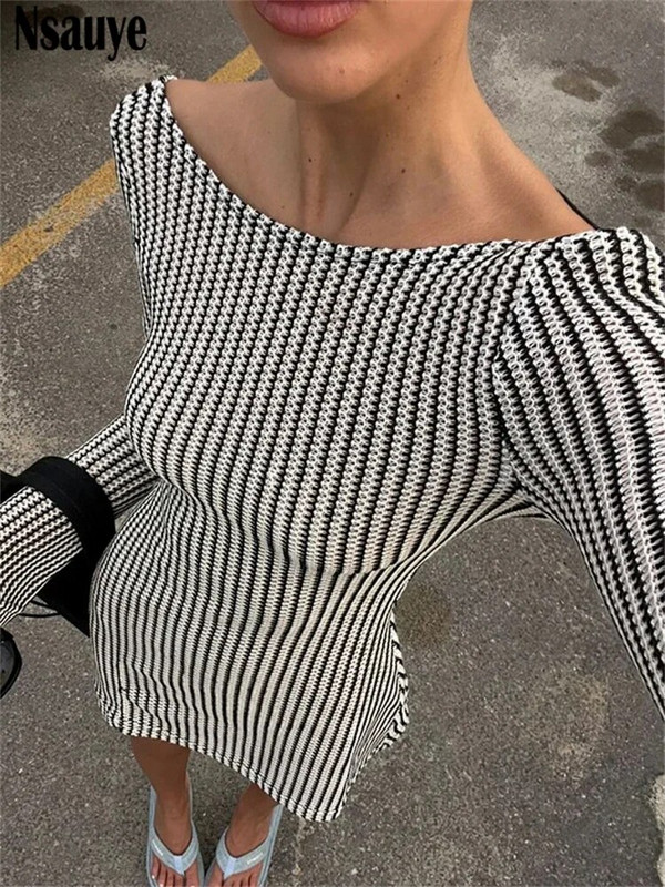 Nsauye Print Casual Fashion Κοντό Γυναικείο Μακρυμάνικο Μίνι Φορέματα Bodycon για Γυναικεία Ρούχα Νέο Χειμώνα 2023 Streetwear