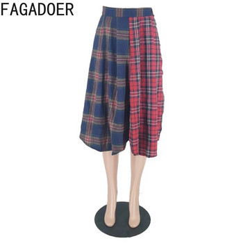 FAGADOER Fashion καρό Εκτύπωση Συνονθύλευμα Φούστες με ψηλό σκίσιμο Γυναικείες ψηλόμεσες φούστες σε γραμμή Α Άνοιξη Νέο Γυναικείο ασορτί πάτο