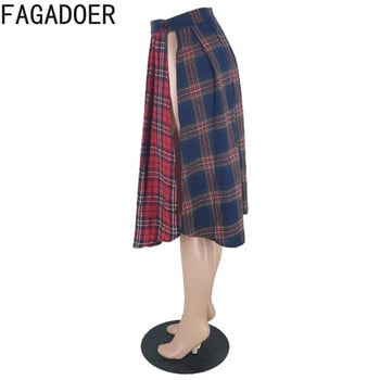 FAGADOER Fashion καρό Εκτύπωση Συνονθύλευμα Φούστες με ψηλό σκίσιμο Γυναικείες ψηλόμεσες φούστες σε γραμμή Α Άνοιξη Νέο Γυναικείο ασορτί πάτο