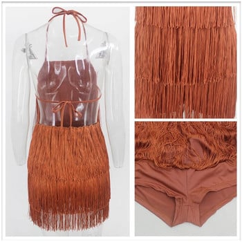 Tobinoone Tassel Καλοκαιρινά Φορέματα Γυναικεία Halter Εξώπλατο Casual Club Μίνι Φόρεμα Σέξι φόρεμα με κρόσια Bodycon Party Dress Vestidos