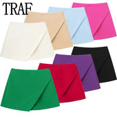 TRAF 2024 Daugiaspalviai moteriški „Skort“ maži sijonai šortai, moteriški, madingi, asimetriški trumpi sijonai, skirti moteriški laisvalaikio šortai