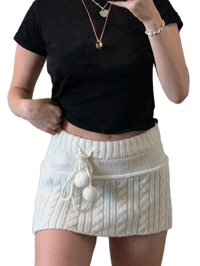 Ženska Y2K rebrasta pletena mini suknja, jednobojna, rastezljiva pencil suknja uz nizak struk, Fairycore Grunge Streetwear