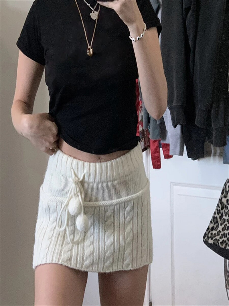 Ženska Y2K rebrasta pletena mini suknja, jednobojna, rastezljiva pencil suknja uz nizak struk, Fairycore Grunge Streetwear