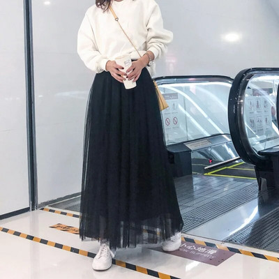 Ženska dugačka mrežasta maksi suknja visokog struka, uska plisirana suknja A kroja, 3-slojna mrežasta suknja za zabave, princeza, ležerna femme festivalska suknja