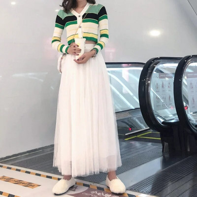 Ženska dugačka mrežasta maksi suknja visokog struka, uska plisirana suknja A kroja, 3-slojna mrežasta suknja za zabave, princeza, ležerna femme festivalska suknja