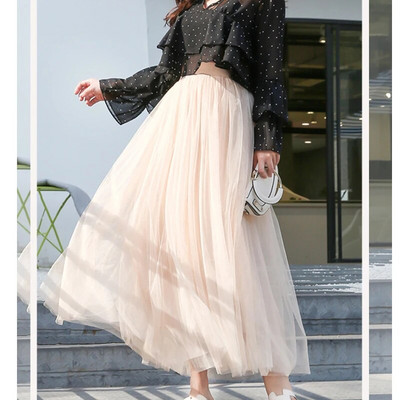 Ženska dugačka mrežasta maksi suknja visokog struka, uska plisirana suknja A kroja, 3-slojna mrežasta suknja za zabave, princeza, ležerna femme festivalska suknja