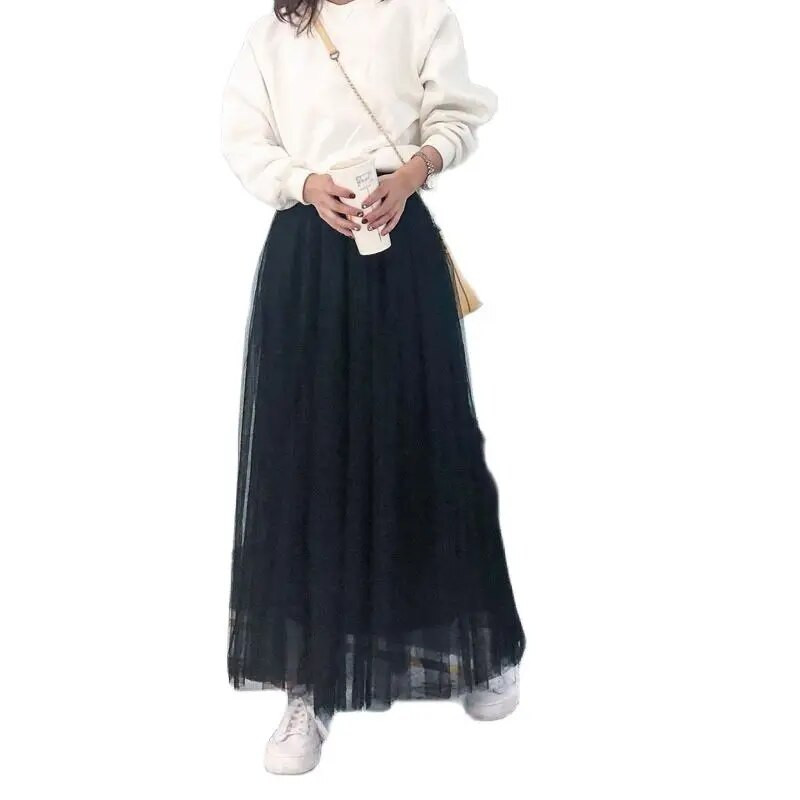 Ženska dugačka mrežasta maksi suknja visokog struka, uska plisirana suknja A kroja, 3-slojna mrežasta suknja za zabave, princeza, ležerna femme festivalska suknja