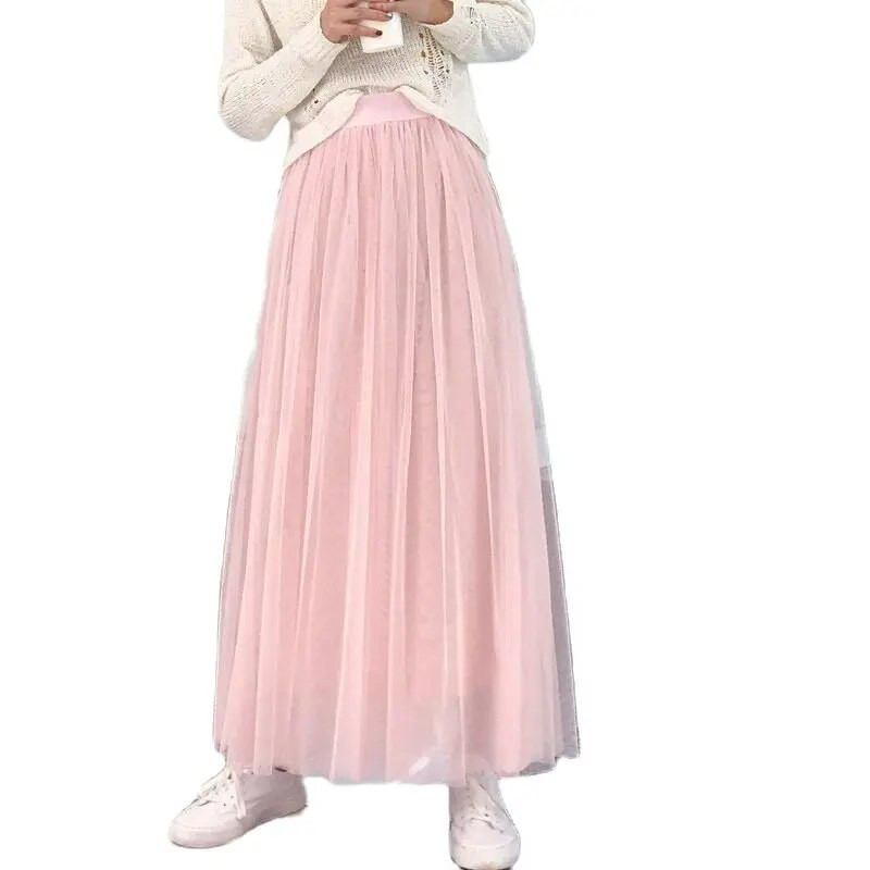 Ženska dugačka mrežasta maksi suknja visokog struka, uska plisirana suknja A kroja, 3-slojna mrežasta suknja za zabave, princeza, ležerna femme festivalska suknja