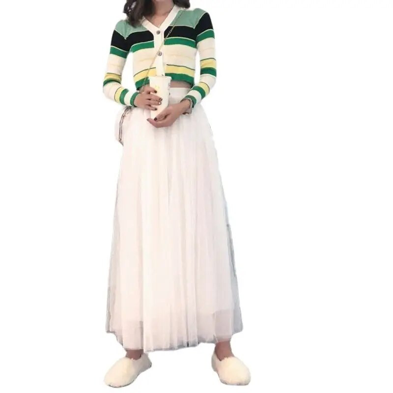 Ženska dugačka mrežasta maksi suknja visokog struka, uska plisirana suknja A kroja, 3-slojna mrežasta suknja za zabave, princeza, ležerna femme festivalska suknja