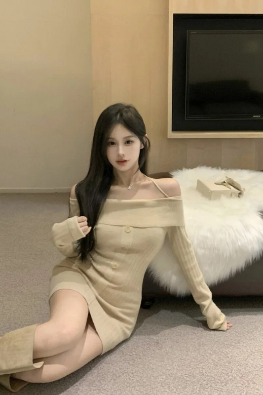 Puhas seksikas kuum tüdrukukleit naiste sügis/talvine õlgadeta, õhuke päitsetega kaelus, kootud mähisega puusakleit Moodsad naiste riided