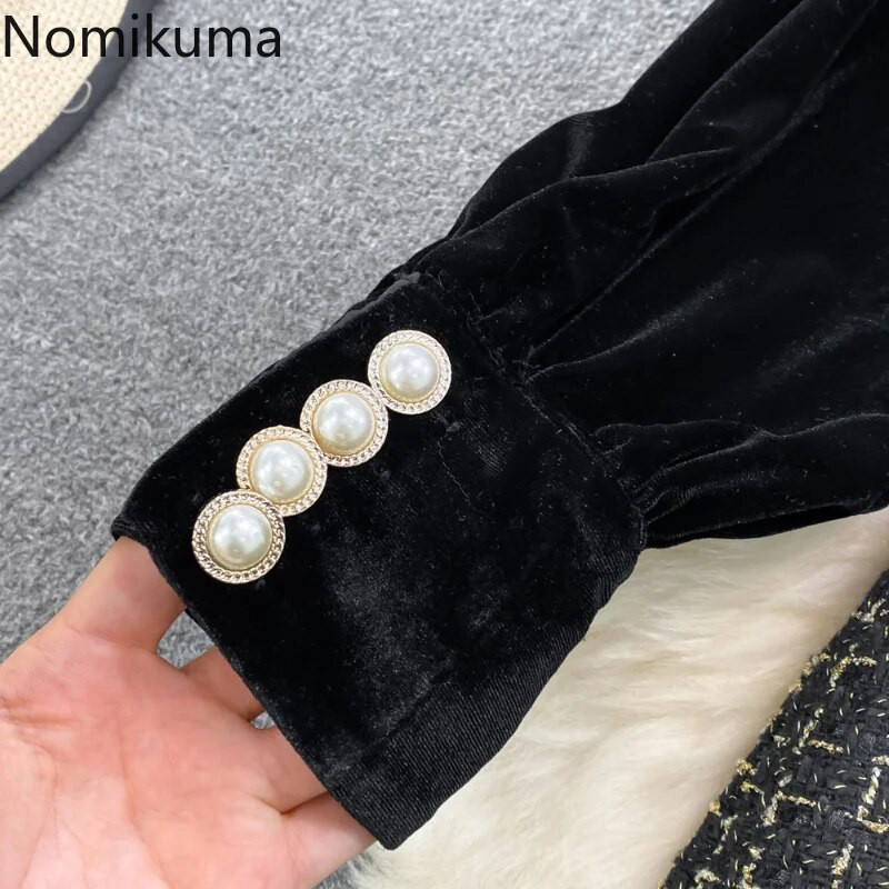 Nomikuma haljine za žene 2022. Jesen Zima Lantern Rukavi Stand Deck Karirani Chic Vestido Feminino Vintage Fashion Robe Femme