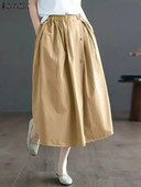 ZANZEA 2024, umbrelă de vară, fuste Midi pentru femei, fustă lungă, la modă, talie elastică, plisată, ocazional, cu nasturi libere, falde de vacanță