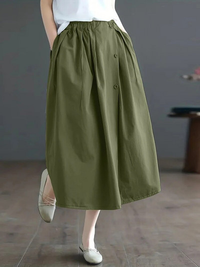 ZANZEA 2024, umbrelă de vară, fuste Midi pentru femei, fustă lungă, la modă, talie elastică, plisată, ocazional, cu nasturi libere, falde de vacanță