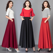 Fusta maxi pentru femei, talie inalta, linie A, buzunare larghe, fusta lunga, culoare solida, lungime la glezna, fusta pentru banchet
