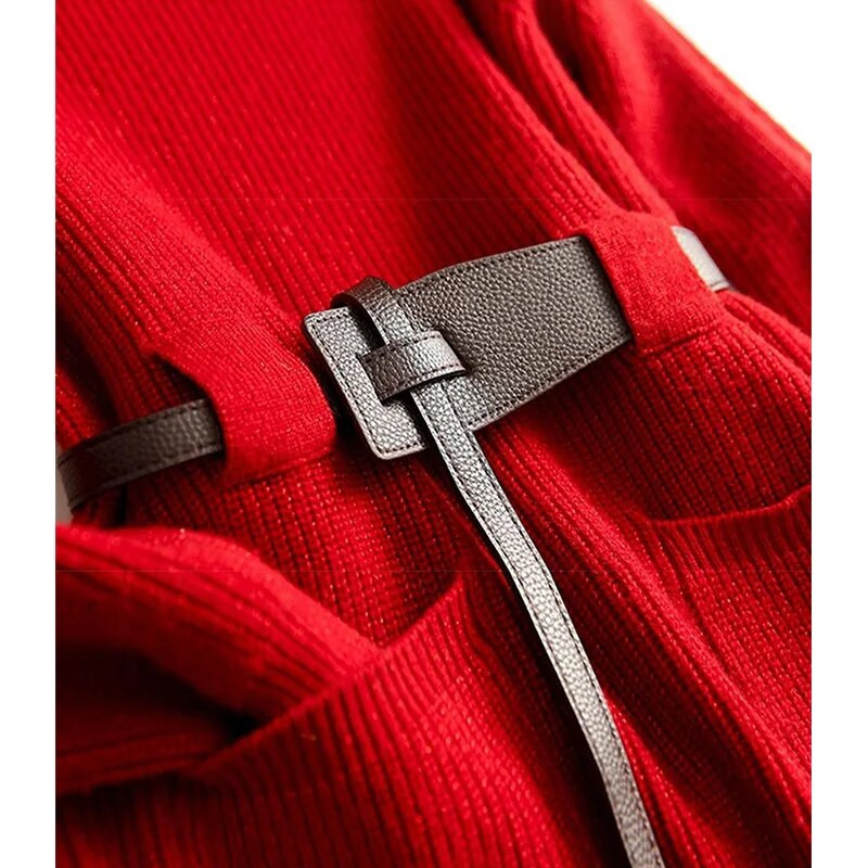 Őszi téli félmagas gallérral egyszínű laza alkalmi öves ruha női elegáns divat kötés derék Vestidos női köntös