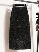 Botvotee Suknja sa šljokicama za žene Elegantna vintage crna siva midi duga suknja Stražnje noćne suknje visokog struka s podijeljenim stranama 2345XL