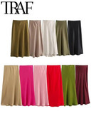 TRAF 2024 Y2K ležerna ženska maksi duga suknja u 11 boja, proljetne elastične, visokog struka, ležerne ženske satenske suknje Jupe